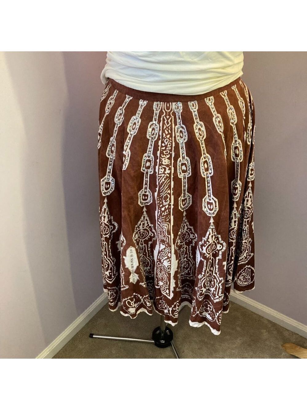 Vintage Mix Nouveau Cotton Skirt, Sequins, Size 12